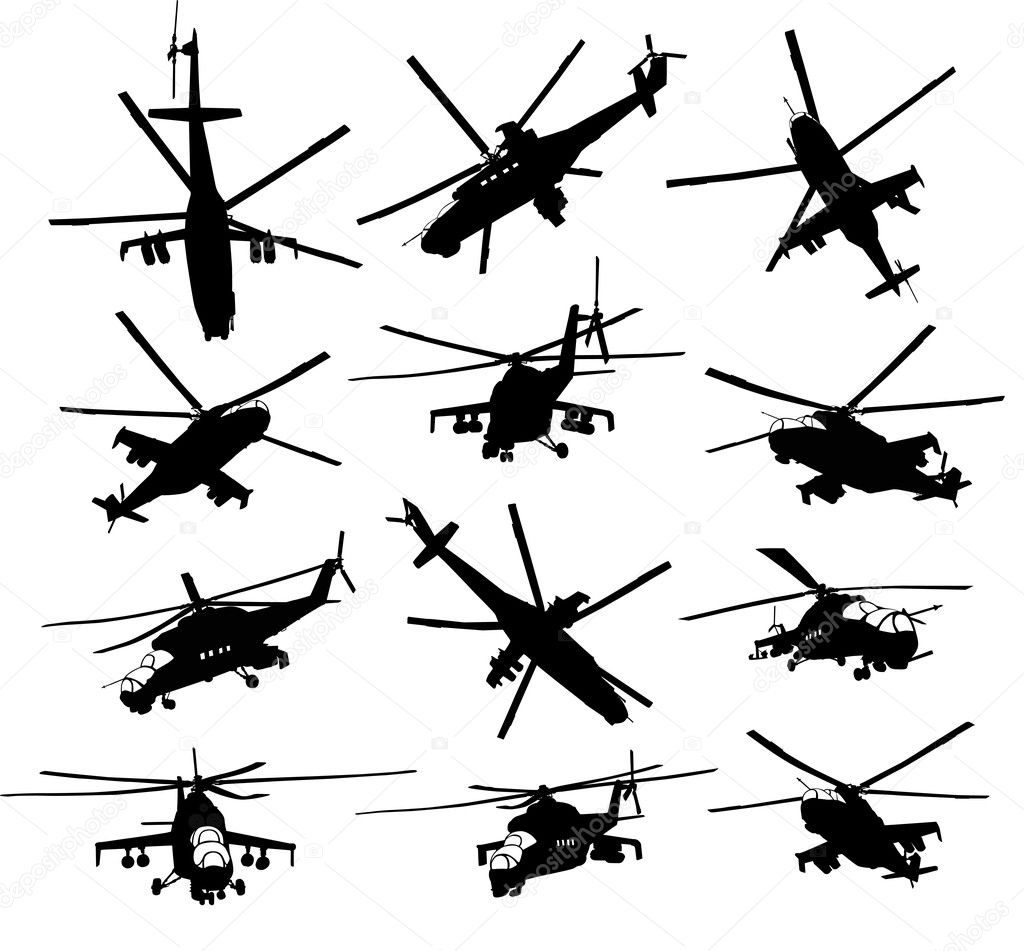 Helicopter silhouettes set