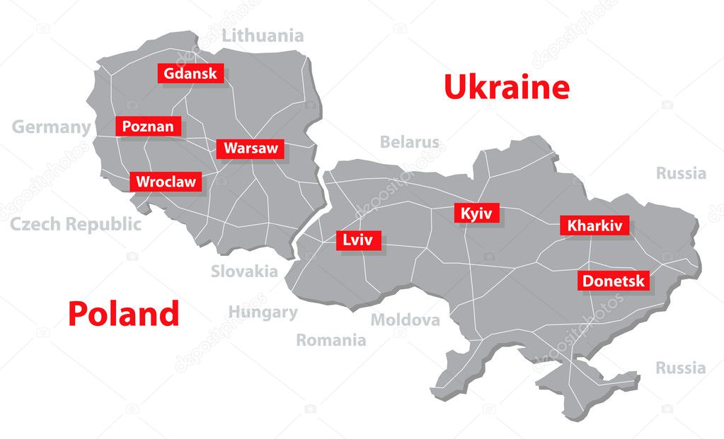 Poland and Ukraine vector map