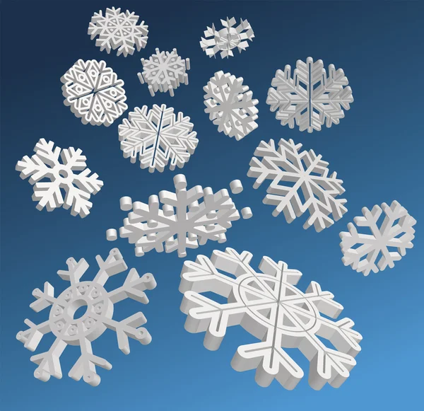 3D Snowflakes — Stock Vector