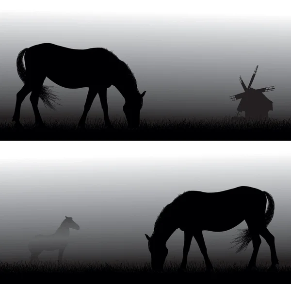 Pferd im Nebel. einfaches Gefälle — Stockvektor