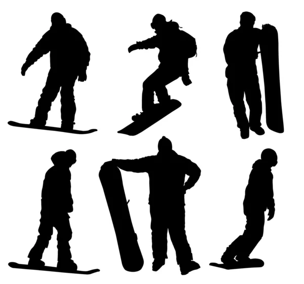 Conjunto de silhuetas de snowboard —  Vetores de Stock