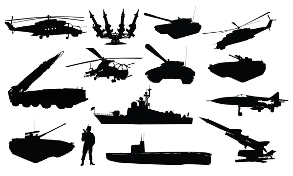 Set de siluetas militares — Archivo Imágenes Vectoriales
