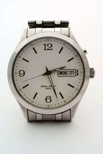 Watch in silver case close up — Stock Photo, Image