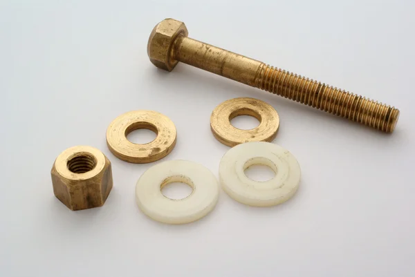 Brass bolt and nut — Stock Photo, Image