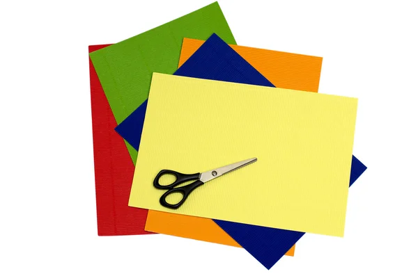 Colour corrugated paper and scissors — Stock Photo, Image