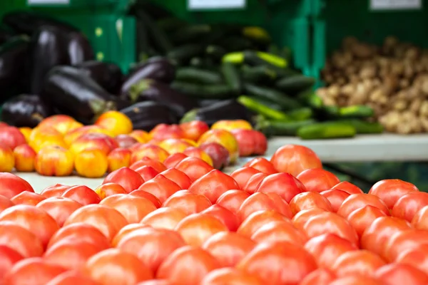 Los agricultores comercializan tomates — Foto de Stock