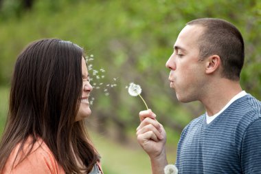 Young Couple Blowing Dandelions clipart