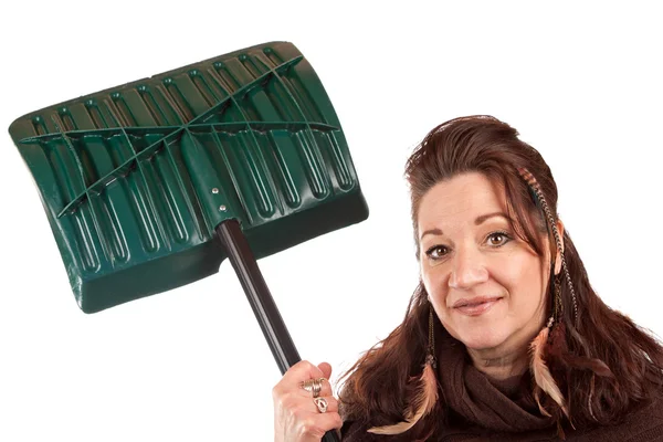 Woman Holding Her Snow Shovel — Stock Photo, Image