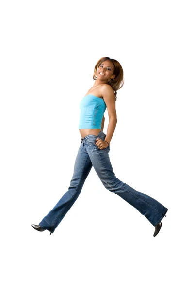 Весело жінка, стрибки — стокове фото