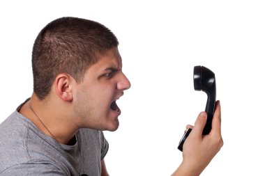 Man Screaming Into the Telephone clipart