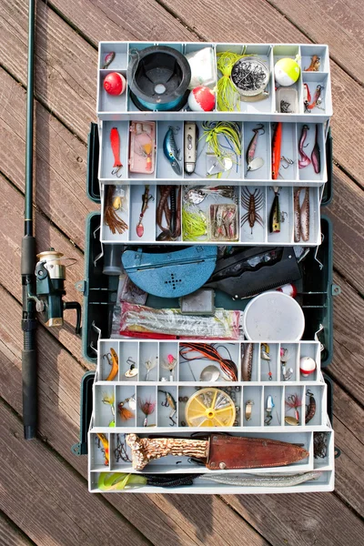 낚시 도구 상자 및 기어 — 스톡 사진
