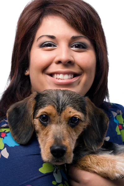 Vrouw en puppy — Stockfoto