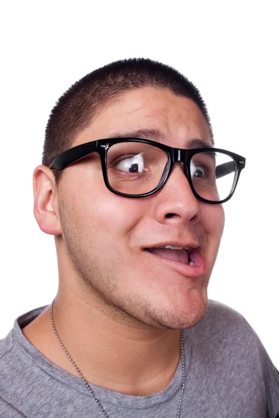 Uomo che indossa occhiali nerd — Foto Stock
