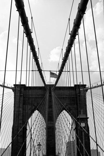 The famous and historic Brooklyn Bridge located in New York City.