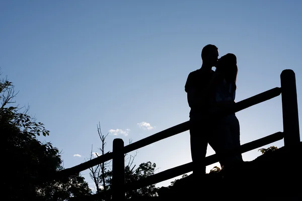 Beijando silhueta casal — Fotografia de Stock