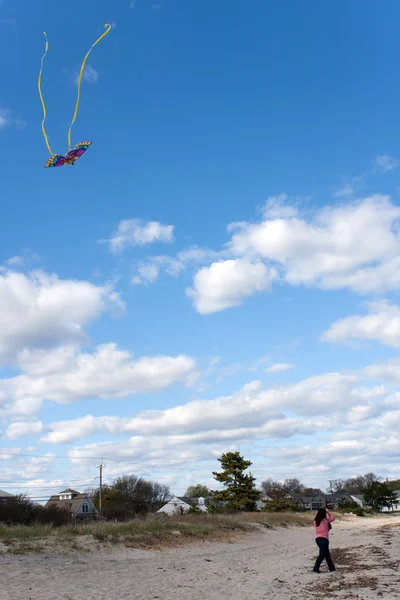 stock image Girl Flying a Kite at the Beach