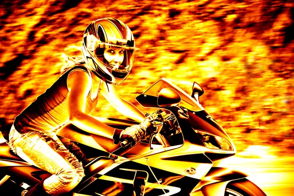 Flaming Motociclista menina — Fotografia de Stock