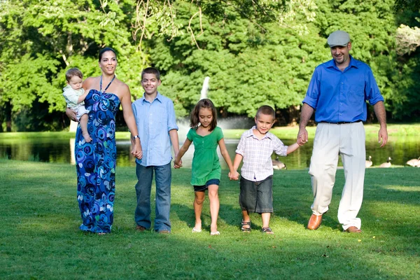 Felice famiglia a piedi — Foto Stock