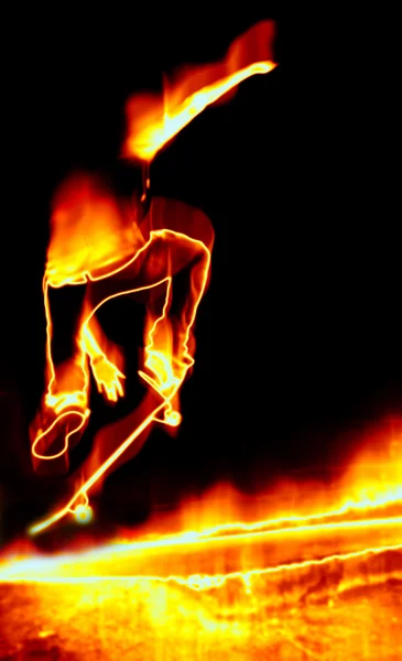 Skateboardista v plamenech — Stock fotografie