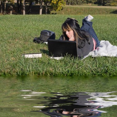 Woman Using a Laptop clipart