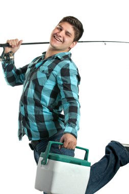 Happy Fisherman with His Rod and Cooler clipart