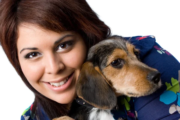 Girl With a Puppy — Stock Photo, Image