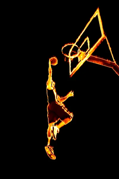 Vurige basketbal slam dunk — Stockfoto