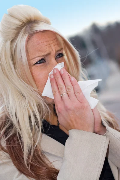 Blowing Her Nose — Stock Photo, Image
