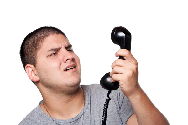Άνθρωπος που φωνάζουν στο τηλέφωνο — Φωτογραφία Αρχείου