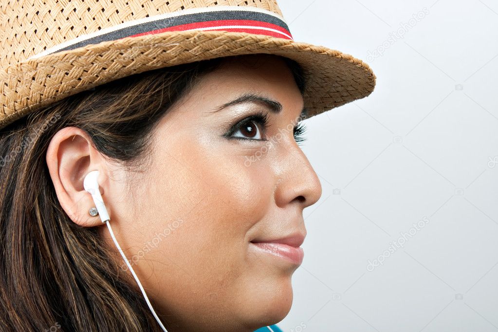Woman Wearing Earbud Headphones
