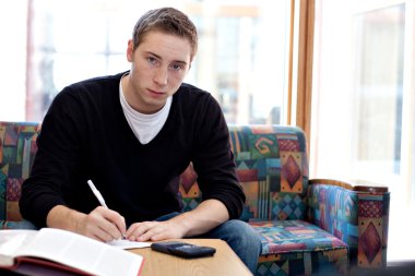 Male College Student Doing His Homework clipart