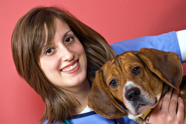 Veterinär med en beagle — Stockfoto