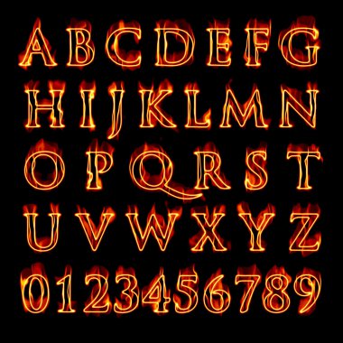 Flaming Alphabet and Numbers clipart