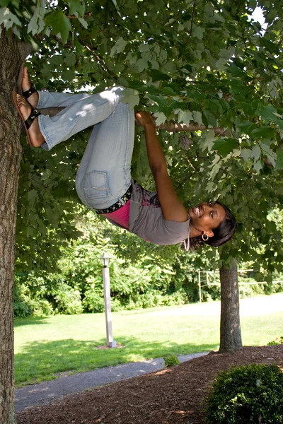 Woman Hanging from a Tree — Stock Photo, Image