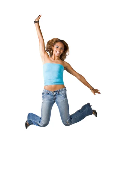 Kul kvinna hoppa — Stockfoto