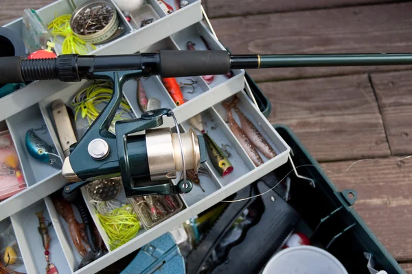 Fishing Rod and Tackle Box — Stock Photo, Image