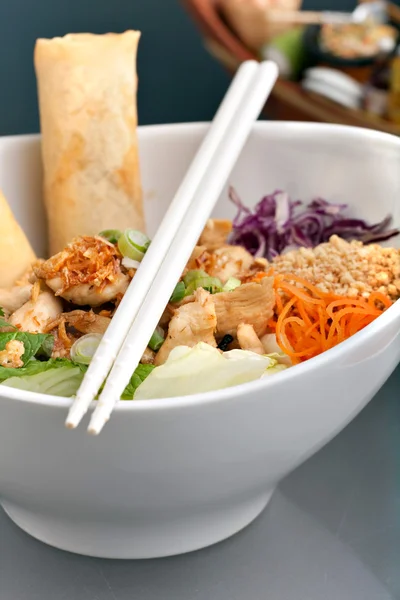 Frischer Thai-Salat mit Frühlingsrollen — Stockfoto