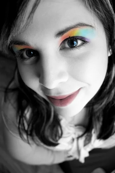 Rainbow Maquiagem Mulher — Fotografia de Stock
