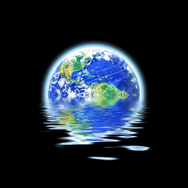 Globala uppvärmningen översvämmade jorden illustration — Stockfoto