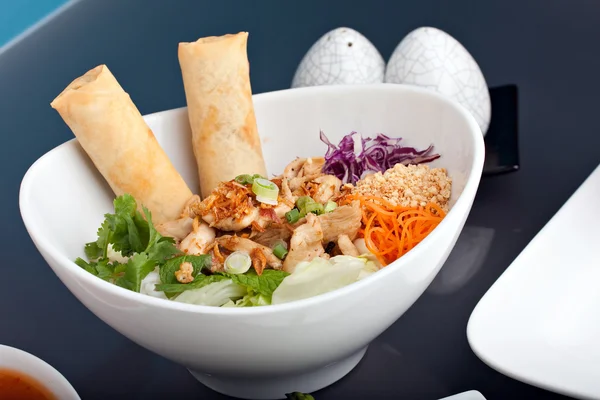 Thailändischer Salat und Frühlingsrollen — Stockfoto