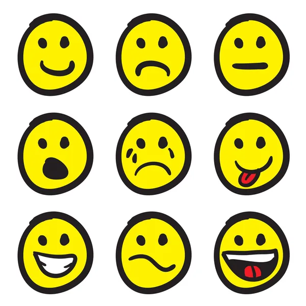 Emoticon faccina sorridente Doodles — Vettoriale Stock