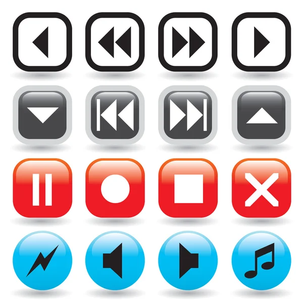Glossy Media Player Buttons — Stock Vector