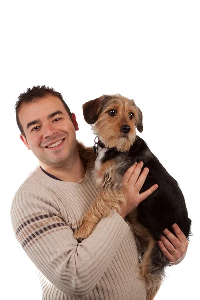 Guy tenant un chien mignon — Photo