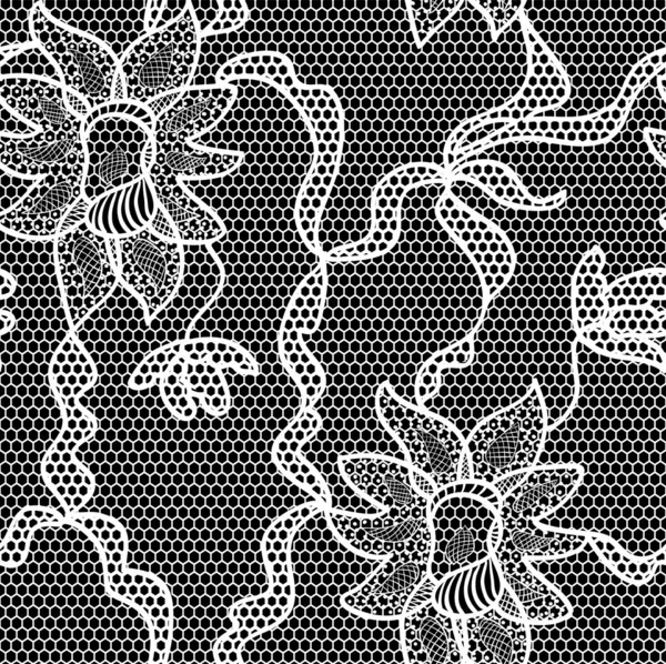 Black lace vector fabric seamless pattern — Stock Vector