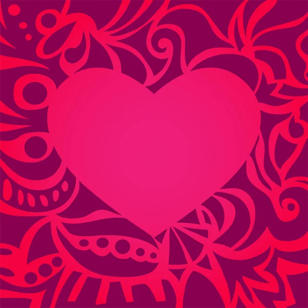 Piros Valentin kártya göndör kerettel — Stock Vector