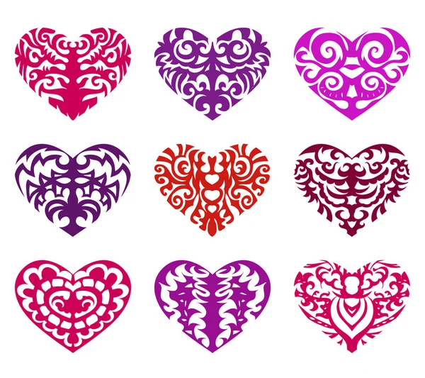 Conjunto de corazones de tatuaje — Archivo Imágenes Vectoriales