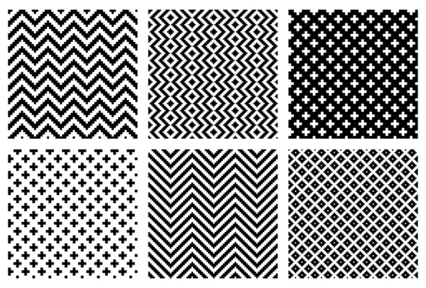 Ensemble de 6 motifs monochromes sans couture élégants — Image vectorielle