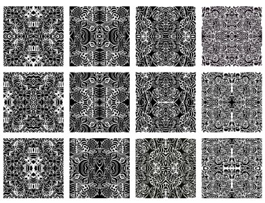 Set of 12 monochrome modern seamless patterns clipart