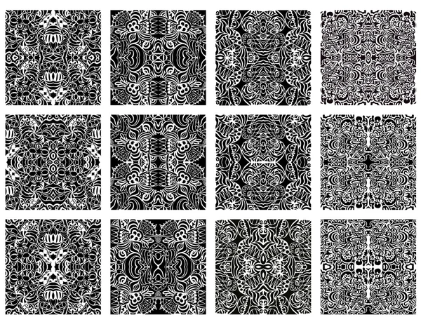 Set of 12 monochrome modern seamless patterns — Stock Vector