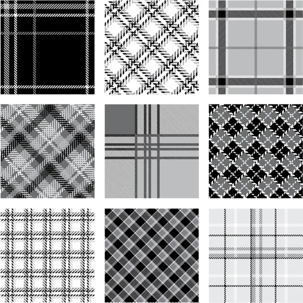 Conjunto de patrones de cuadros en blanco y negro — Vector de stock